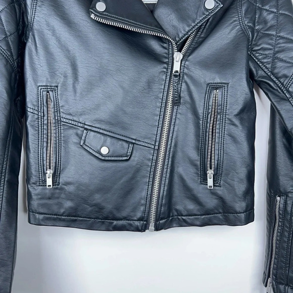 Abercrombie & Fitch Vegan Leather Moto Jacket Black Zip Up Biker Size Small - Picture 4 of 10